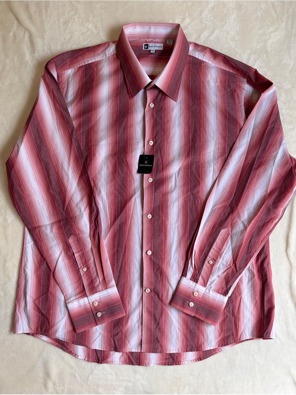 NWT Bachrach Men's‎ XXL Long Sleeve Dress Shirt Mauve Pink Ombre Stripe Cotton